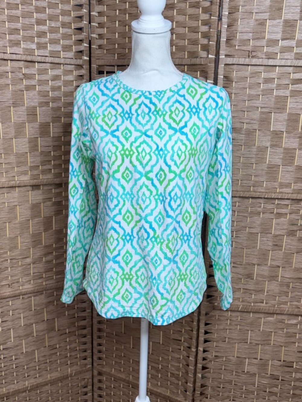 Women's IBKÜL Long Sleeve Crew Neck Top Athletic Performance M Blue Green Mesh